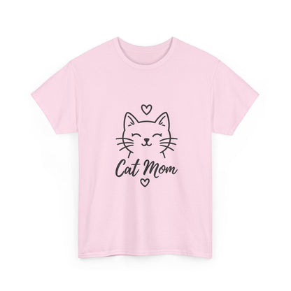 Cat Mom T-Shirt — Cute Heart Cat Graphic Tee for Cat Lovers