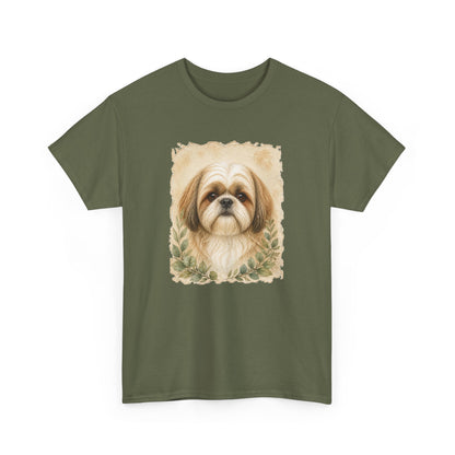 Shih Tzu Portrait Tee - Vintage Floral Dog Lover T-Shirt
