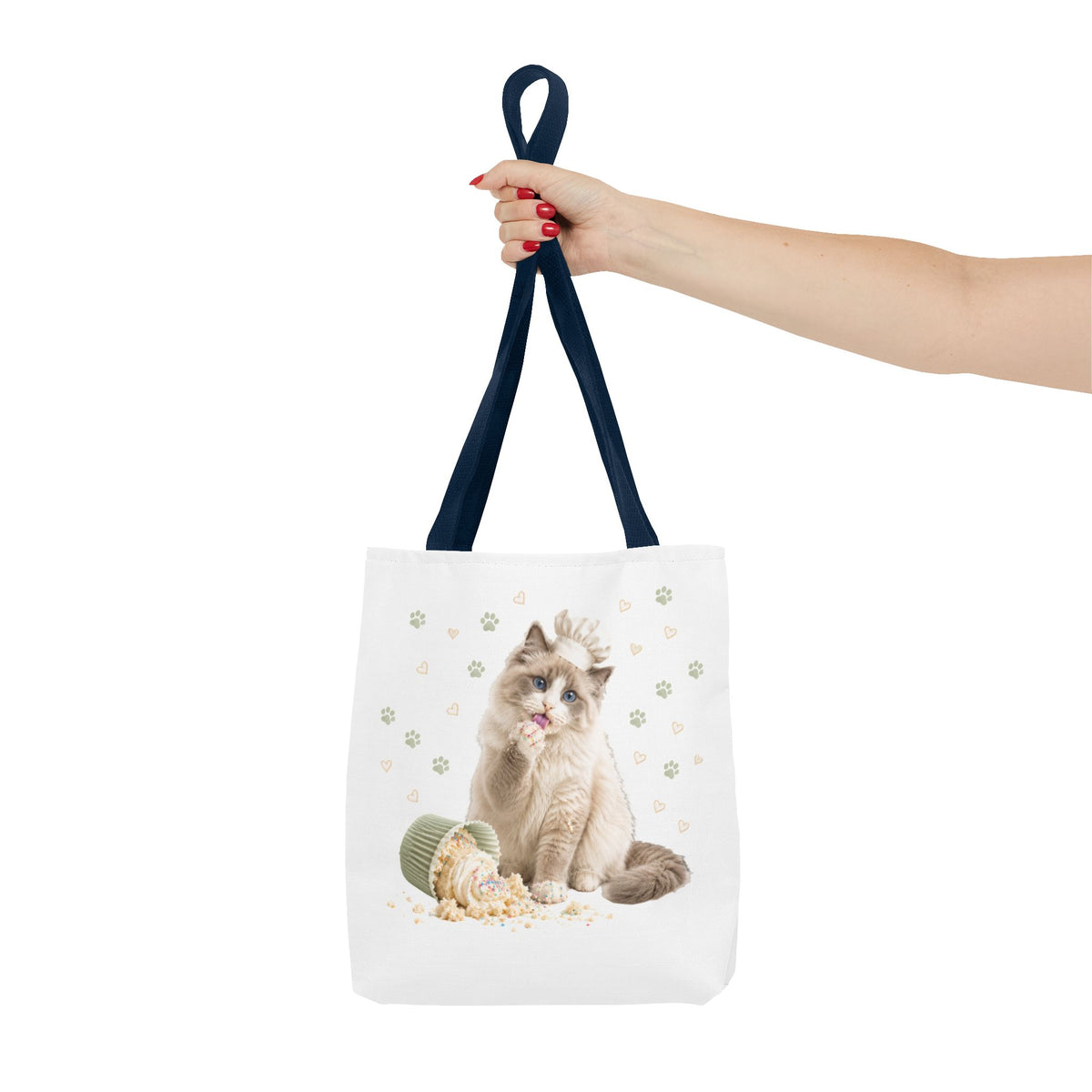 Cute Ragdoll Cat Tote Bag — Floral Crown Kitty with Spilled Popcorn All-Over Print