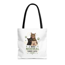 Cat Lover Tote Bag — “I Was Normal Three Cats Ago” Canvas Bag