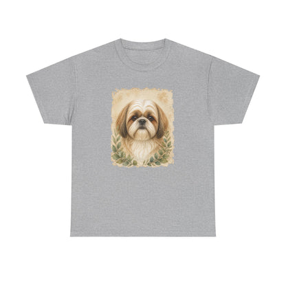 Shih Tzu Portrait Tee - Vintage Floral Dog Lover T-Shirt