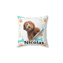 Personalized Dog Photo Pillow — Custom Name Pet Throw Pillow (Paws & Bones Design)