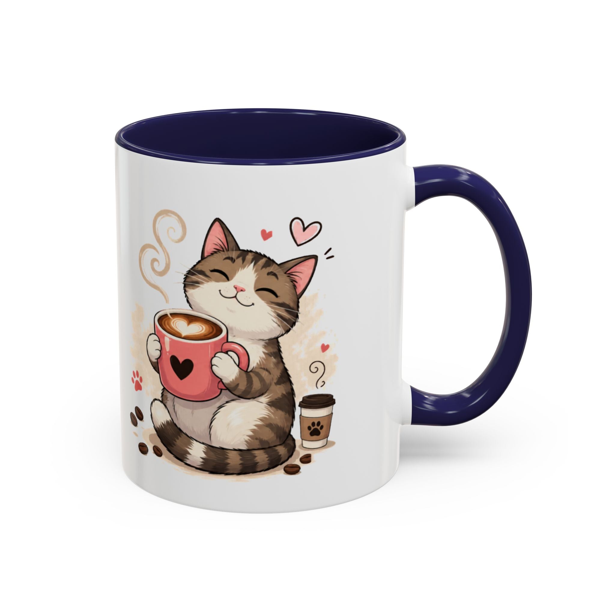 Cat Coffee Mug — "Cat & Coffee" Cute Kitty Design, 11/15oz Accent Ceramic Mug