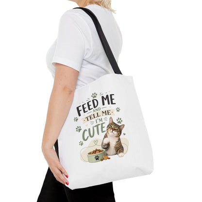 Cat Tote Bag — "Feed Me and Tell Me I'm Cute" Cute Cat Canvas Shopper