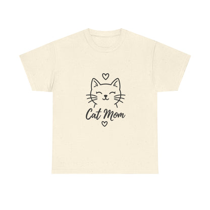 Cat Mom T-Shirt — Cute Heart Cat Graphic Tee for Cat Lovers