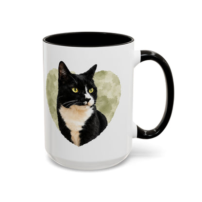 Cat Lover Coffee Mug (11oz/15oz) — Black Tuxedo Cat Heart Photo Design