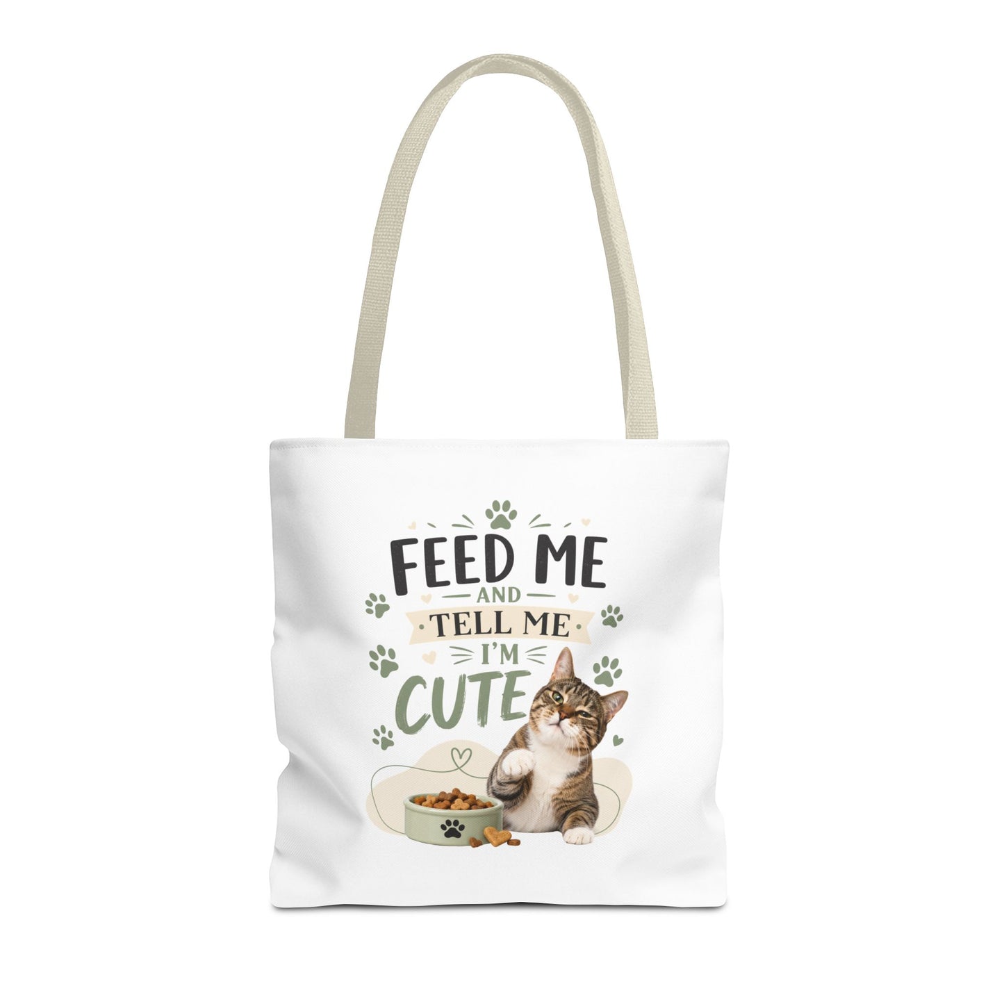 Cat Tote Bag — "Feed Me and Tell Me I'm Cute" Cute Cat Canvas Shopper