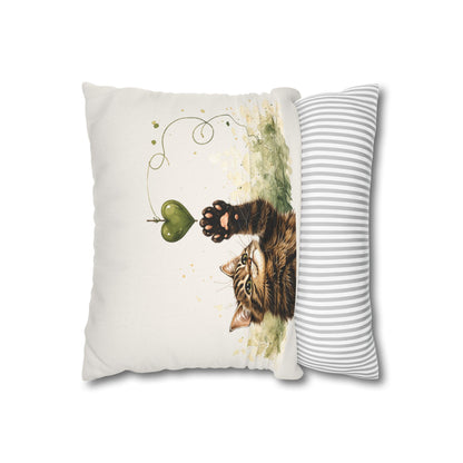 Cute Tabby Cat Throw Pillowcase — Heart Balloon Kitten Decorative Pillow Cover