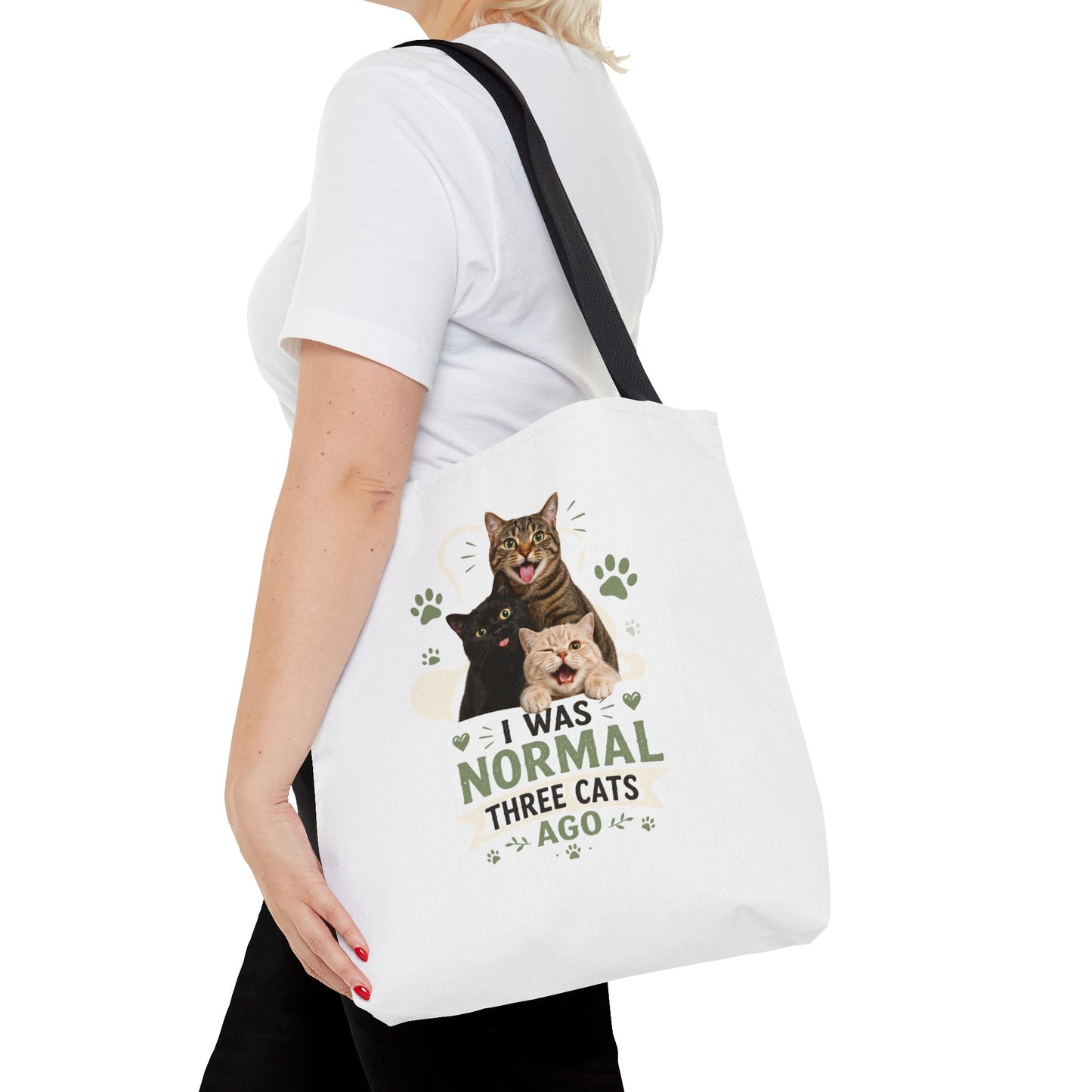Cat Lover Tote Bag — “I Was Normal Three Cats Ago” Canvas Bag