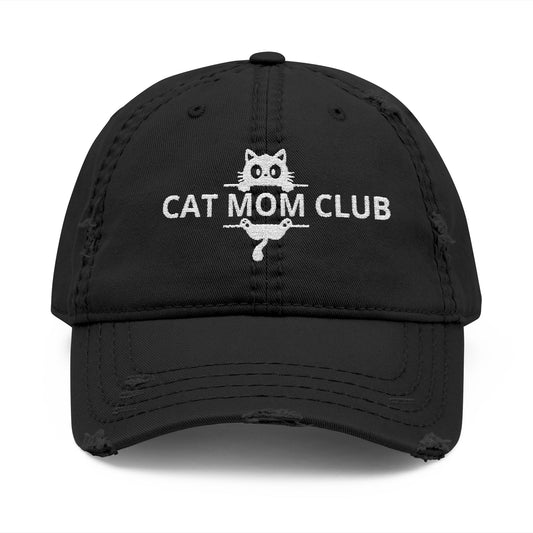 Cat Mom Club Distressed Dad Hat — Embroidered Vintage Baseball Cap