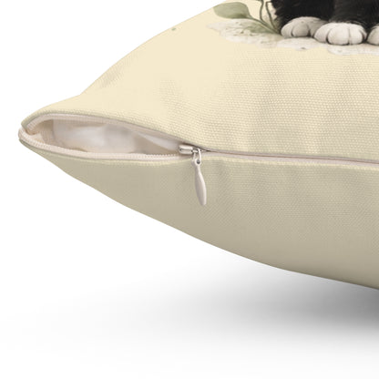 Tuxedo Cat Decorative Pillow — Watercolor Botanical Throw Pillow
