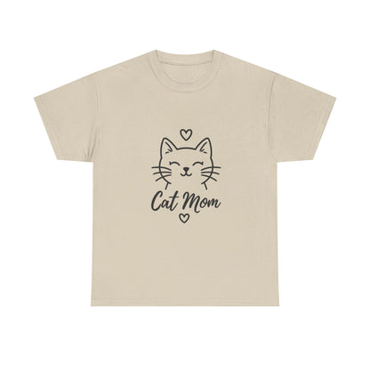 Cat Mom T-Shirt — Cute Heart Cat Graphic Tee for Cat Lovers