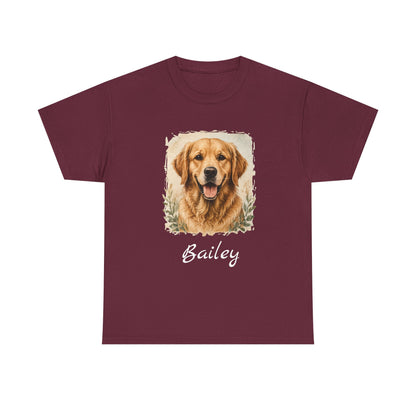 Golden Retriever Portrait Tee — Personalized “Bailey” Dog Photo T‑Shirt