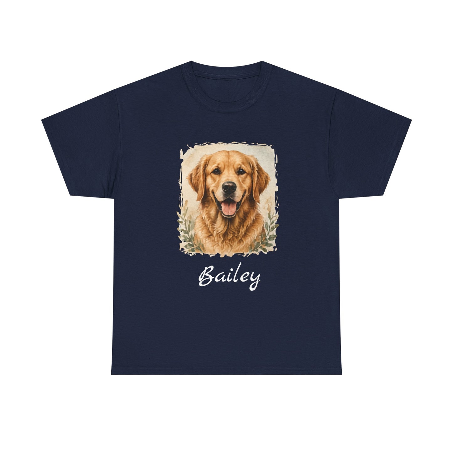 Golden Retriever Portrait Tee — Personalized “Bailey” Dog Photo T‑Shirt