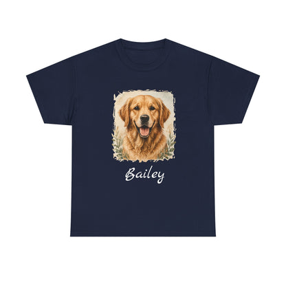 Golden Retriever Portrait Tee — Personalized “Bailey” Dog Photo T‑Shirt