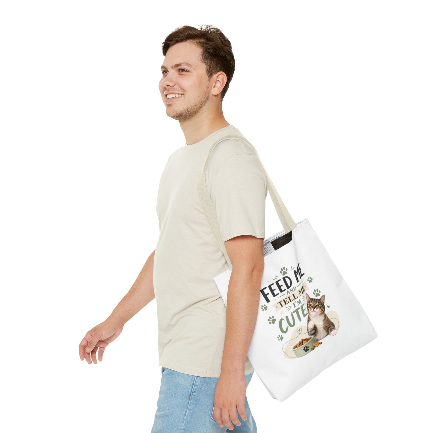 Cat Tote Bag — "Feed Me and Tell Me I'm Cute" Cute Cat Canvas Shopper