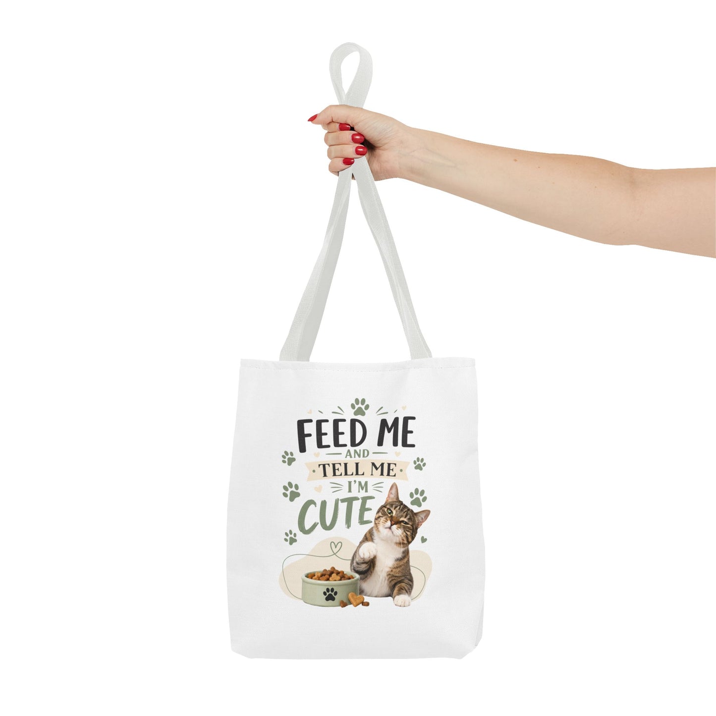 Cat Tote Bag — "Feed Me and Tell Me I'm Cute" Cute Cat Canvas Shopper
