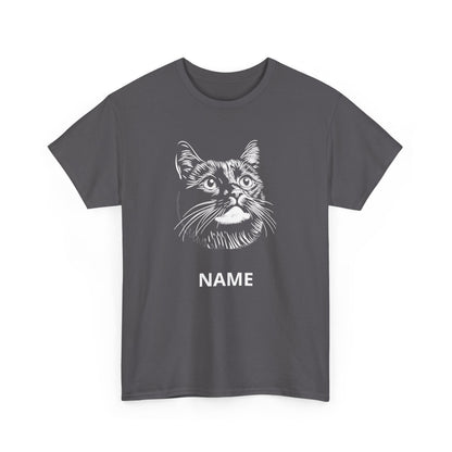 Cat Portrait Tee — Personalized Name Cat Face T‑Shirt