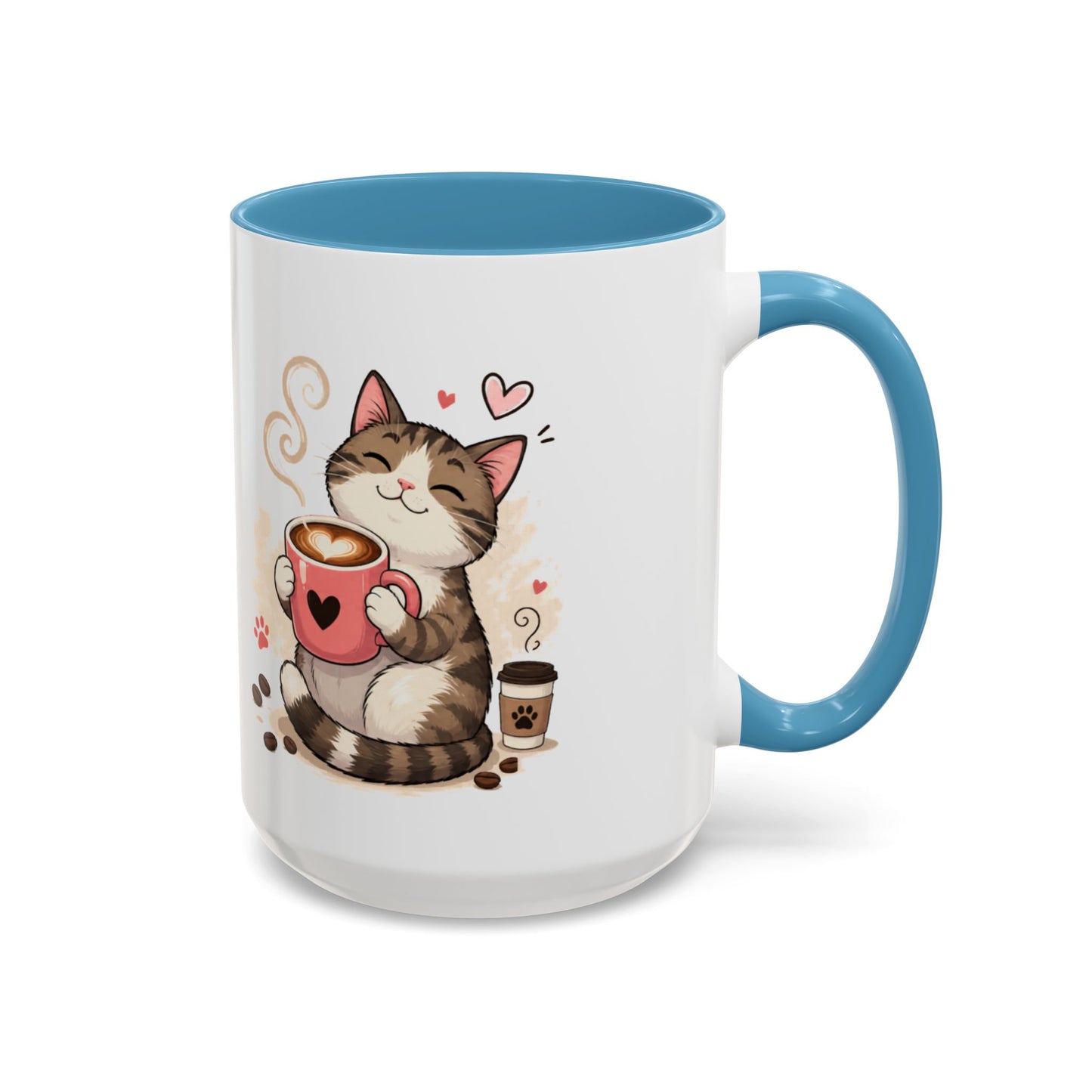 Cat Coffee Mug — "Cat & Coffee" Cute Kitty Design, 11/15oz Accent Ceramic Mug
