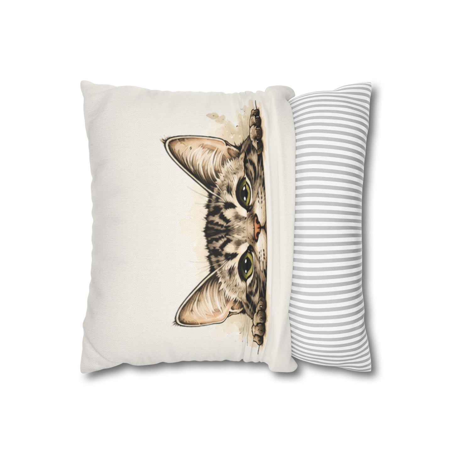 Peekaboo Tabby Cat Pillowcase — Cute Peeking Cat Decorative Throw Pillow Cover