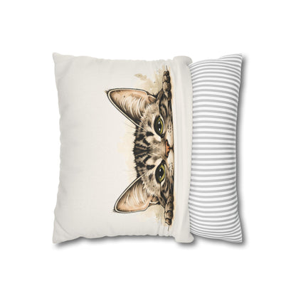 Peekaboo Tabby Cat Pillowcase — Cute Peeking Cat Decorative Throw Pillow Cover