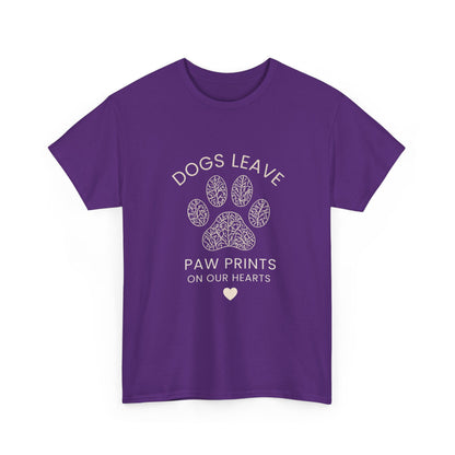 Dog Paw Prints Memorial T-Shirt — "Dogs Leave Paw Prints on Our Hearts"