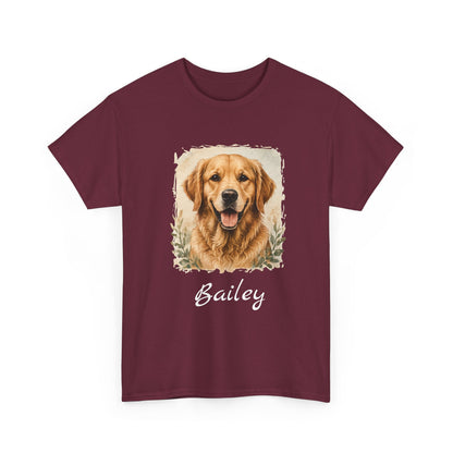 Golden Retriever Portrait Tee — Personalized “Bailey” Dog Photo T‑Shirt