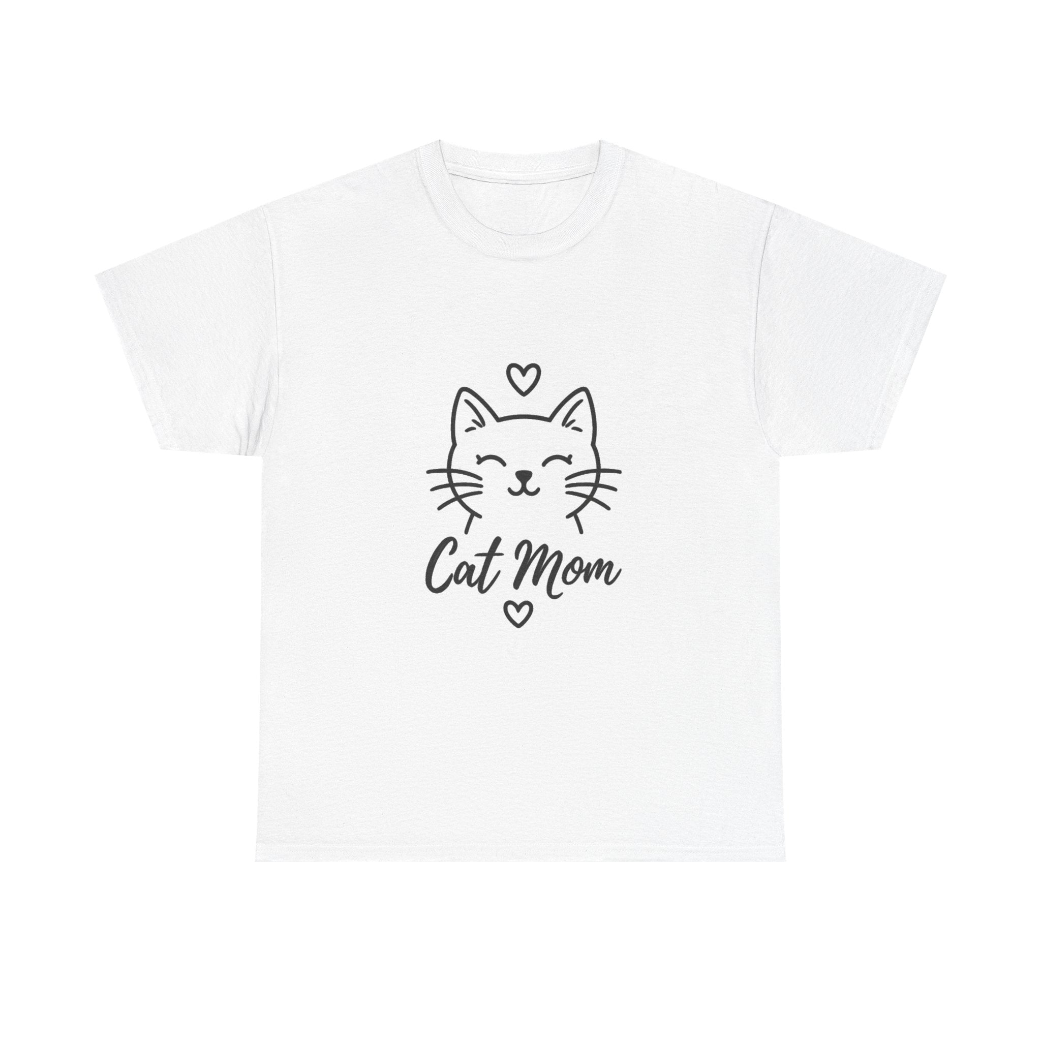 Cat Mom T-Shirt — Cute Heart Cat Graphic Tee for Cat Lovers