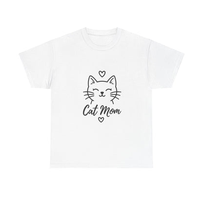 Cat Mom T-Shirt — Cute Heart Cat Graphic Tee for Cat Lovers